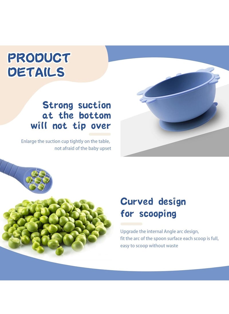 DMG TECH - Silicone Baby Feeding Set, Baby Weaning Kit, Includes Suction Bowl Divider Plate, Spoon Forks, Adjustable Bib, BPA Free Baby Feeding Kit (Navy Blue) - Image 1