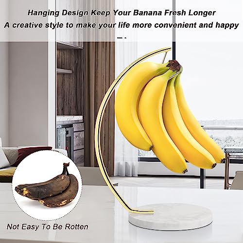 Livabber Banana Holder with Marble Base, Metal Banana Hanger Modern Tree Stand with Hook, Stylish Banana Keeper Fresh Fruit Storage Organizer Freestanding for Kitchen Countertop (Gold, Single Hook) - Image 5