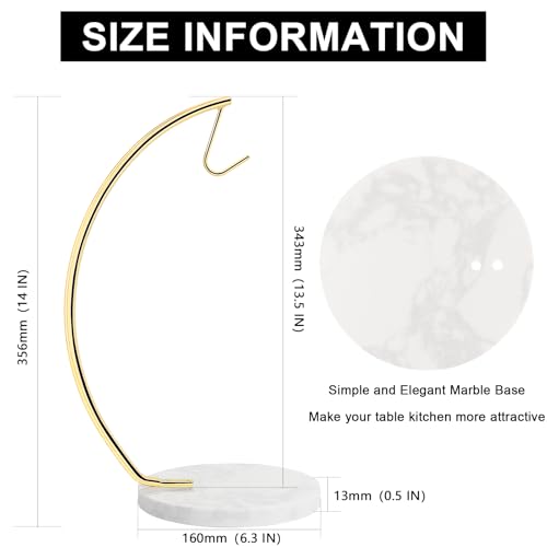 Livabber Banana Holder with Marble Base, Metal Banana Hanger Modern Tree Stand with Hook, Stylish Banana Keeper Fresh Fruit Storage Organizer Freestanding for Kitchen Countertop (Gold, Single Hook) - Image 2