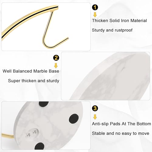 Livabber Banana Holder with Marble Base, Metal Banana Hanger Modern Tree Stand with Hook, Stylish Banana Keeper Fresh Fruit Storage Organizer Freestanding for Kitchen Countertop (Gold, Single Hook) - Image 3