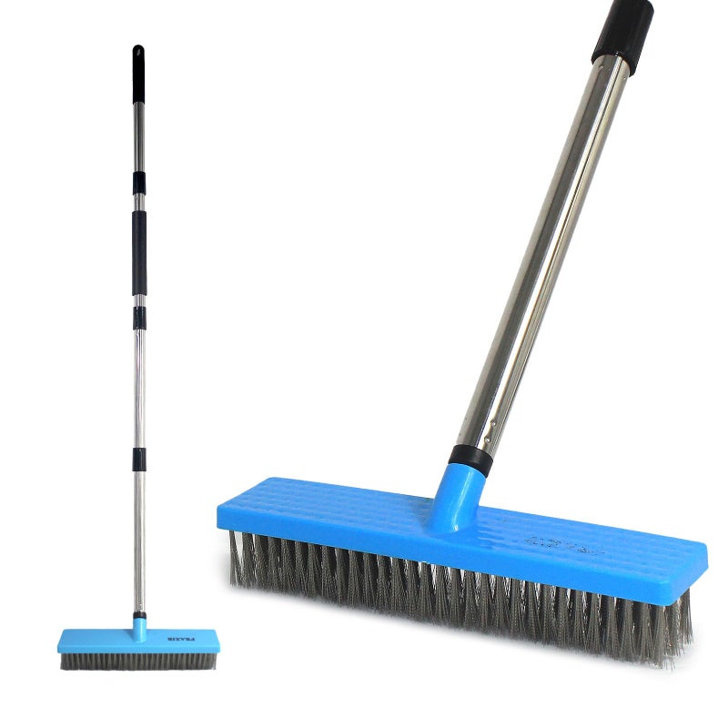 FRAXIR Stainless Steel Wire Broom Deck Scrubber Brush with 55â€ Adjustable Length Sturdy Long Handle, Stainless Steel Outdoor Broom for Cleaning Moss Concrete Floors Grout Gardens Patios - Image 1