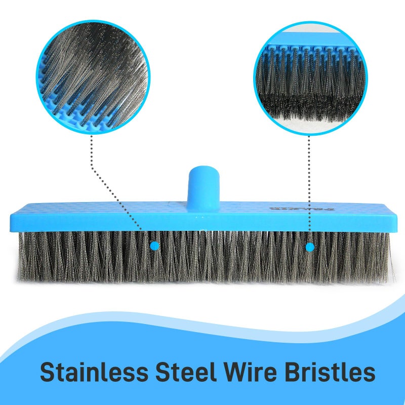 FRAXIR Stainless Steel Wire Broom Deck Scrubber Brush with 55â€ Adjustable Length Sturdy Long Handle, Stainless Steel Outdoor Broom for Cleaning Moss Concrete Floors Grout Gardens Patios - Image 2