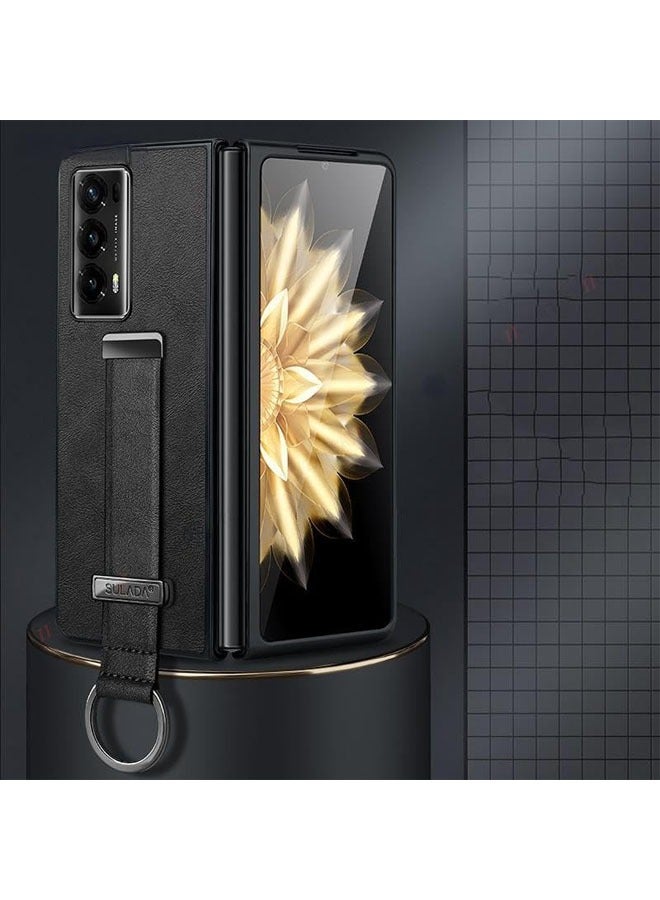 general Luxury Leather Soft Phone Case Compatible with Honor Magic V2 Wriststrap Metal Ring Holder Stand Back Cover For Honor Magic V2 - Image 1