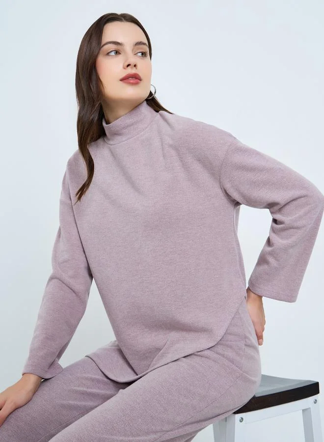 Styli Women Lilac Asymmetric Knit Top and Pants Co-Ords