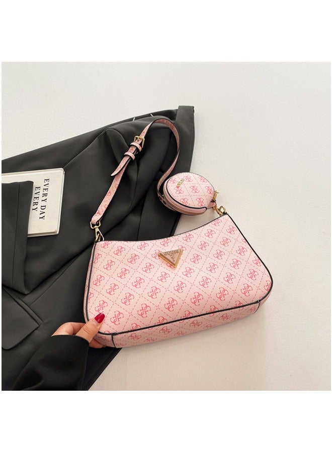 GUESS Simple Printed Underarm Dumpling Bun Fashion Crescent Bun Single Shoulder Handheld Women's Bun Pink  - Image 2