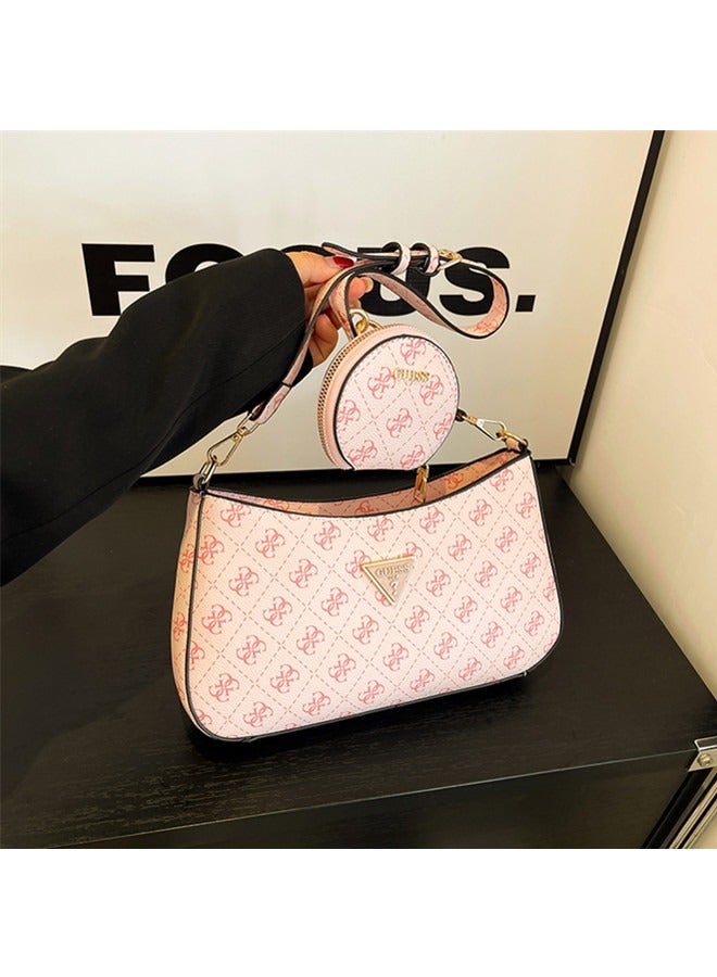 GUESS Simple Printed Underarm Dumpling Bun Fashion Crescent Bun Single Shoulder Handheld Women's Bun Pink  - Image 3