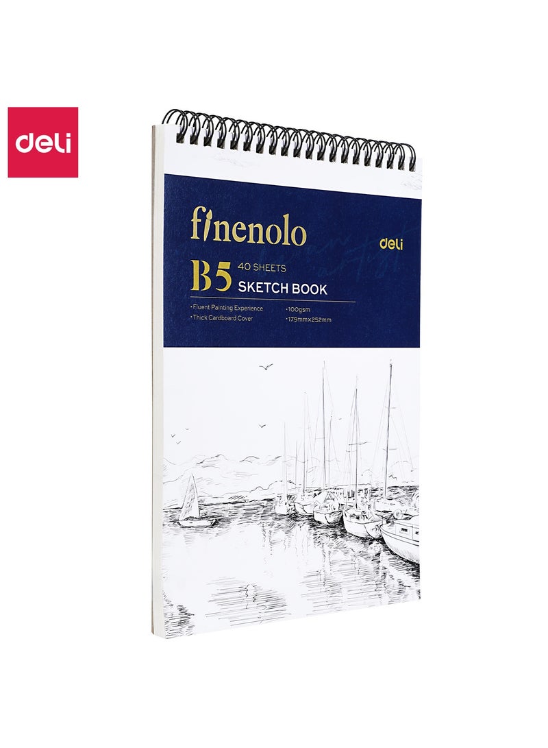Deli EN025 Sketch Book B5 100g 40 Sheets White – Ideal for Artists, Designers, and Students - Image 1