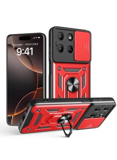 Zaboon For Motorola Moto G15 Sliding Camera Cover Design TPU Hybrid PC Phone Case(Red) 