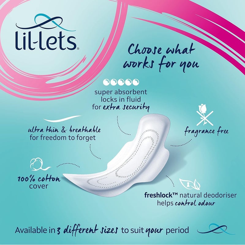 Lil-Lets Freshlock Ultra Long Thin Pads with Wings - 12 Count - Super Soft Cotton Feel and Leak Proof Protection - Image 3