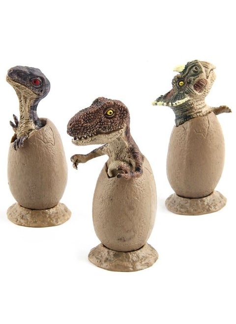 Set of 3 Half Hatched Dinosaur Model with Base, Animal Simulation Model Toy for Kids Toddlers Decorations Educational, Tyrannosaurus Rex Triceratops Velociraptor Dinosaur Egg Set 2.5x6cm