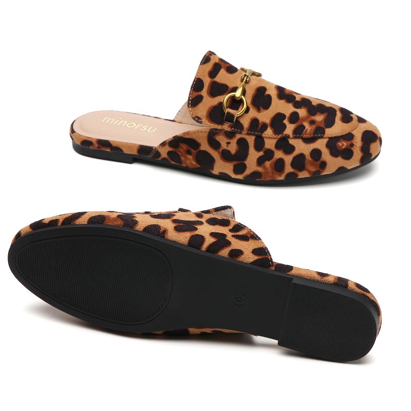 Minorsu Buckle Mules for Women Round Toe Backless Flat Mules Slides Mules Shoes Ladies Slip-on Loafers - Image 4