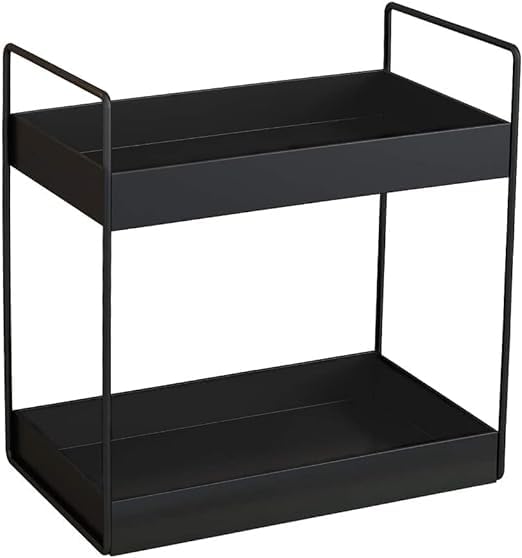 Cri8Hub Big Size Multipupose 2-Tier Standing Rack, Bathroom Countertop Storage Shelf Cosmetic Organizer Holder Kitchen Spice Rack, Black - Metal - Image 1