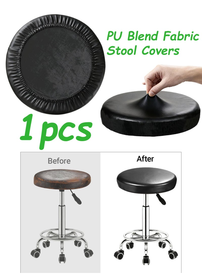 1pcs Round Bar Stool Seat Covers, Elastic Washable Universal Chair Cushion Cover, Black Fit 14-16 Inch Stools - Image 1