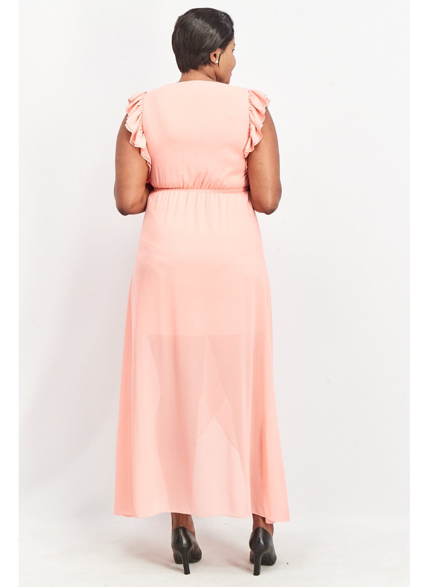 TWINSET - Women Plain Ruffle Sleeve Maxi Dress, Pink - Image 1