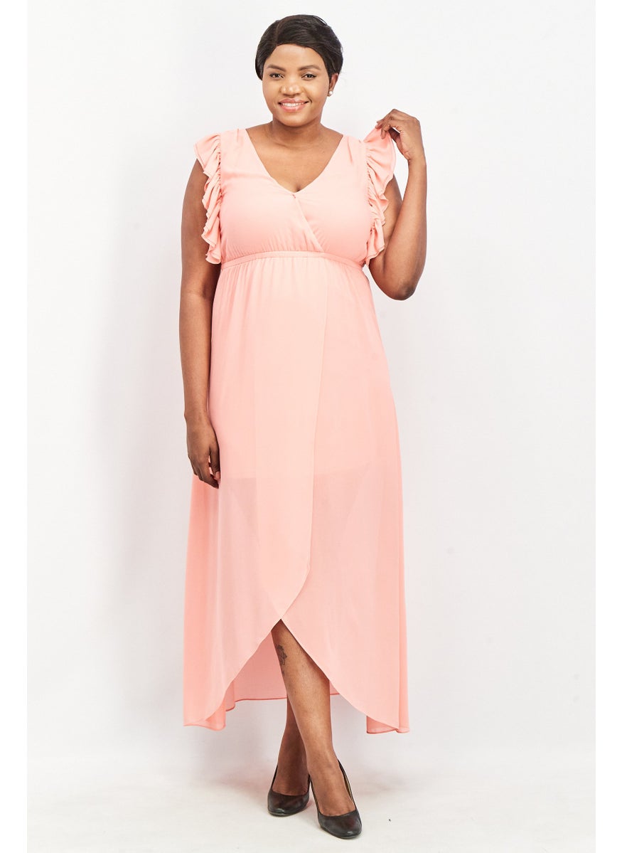 TWINSET - Women Plain Ruffle Sleeve Maxi Dress, Pink - Image 1