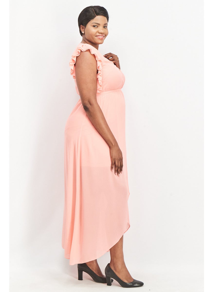 TWINSET - Women Plain Ruffle Sleeve Maxi Dress, Pink - Image 1