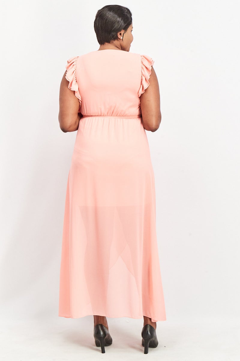 TWINSET Women Plain Ruffle Sleeve Maxi Dress, Pink  - Image 2