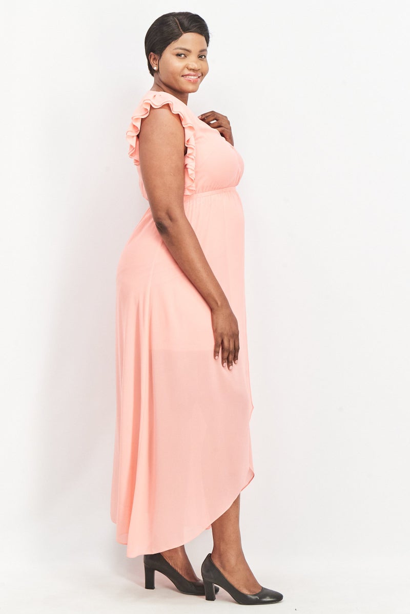 TWINSET Women Plain Ruffle Sleeve Maxi Dress, Pink  - Image 3