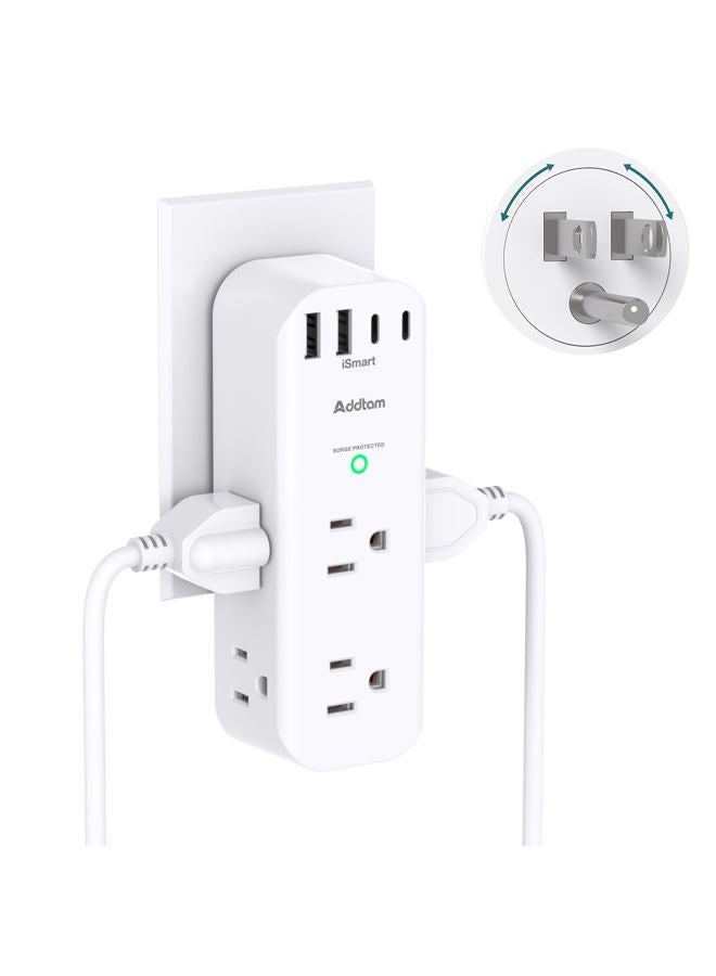 Addtam Wall Outlet Extender with Surge Protector, Power Strip with Swivel Plug, 6 AC Outlets, 3 USB Ports (2 USB C), 1800J, 3 Sides Power Strip, Outlet Splitter for - Image 1