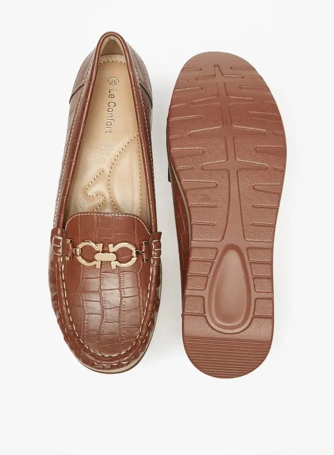 Le Confort Women Textured Slip-On Loafers With Metal Accent Detail