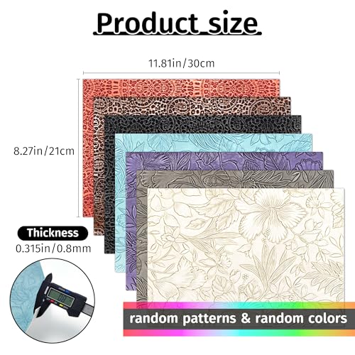 SHUANGART 7 Pcs Embossed Faux Leather Sheets for Earrings Purses Making, 8.2" X 11.8" with Flower Leaf Embossed Textured Synthetic Fabric Sheets for DIY Bows Wallet Sewing Crafts (Random) - Image 2