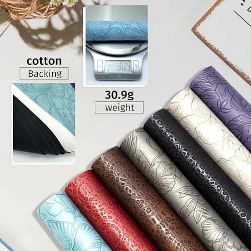 SHUANGART 7 Pcs Embossed Faux Leather Sheets for Earrings Purses Making, 8.2" X 11.8" with Flower Leaf Embossed Textured Synthetic Fabric Sheets for DIY Bows Wallet Sewing Crafts (Random) - Image 3