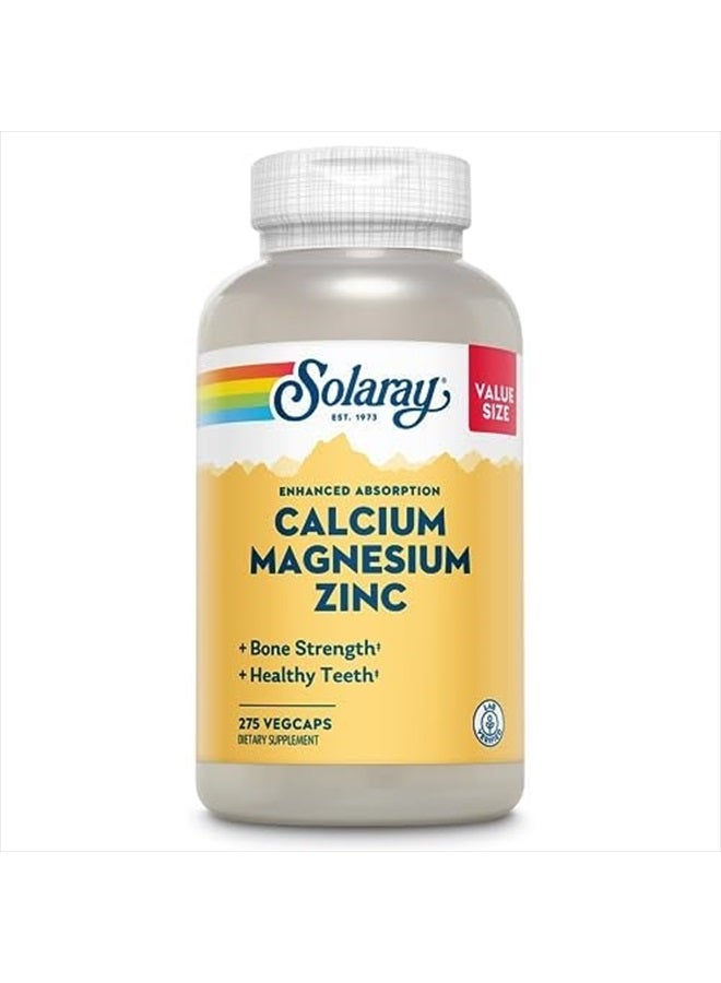 Solaray Calcium Magnesium Zinc Supplement, with Cal & Mag Citrate, Strong Bones & Teeth Support, Easy to Swallow Capsules, 60 Day Money Back Guarantee, 68 Servings, 275 VegCaps