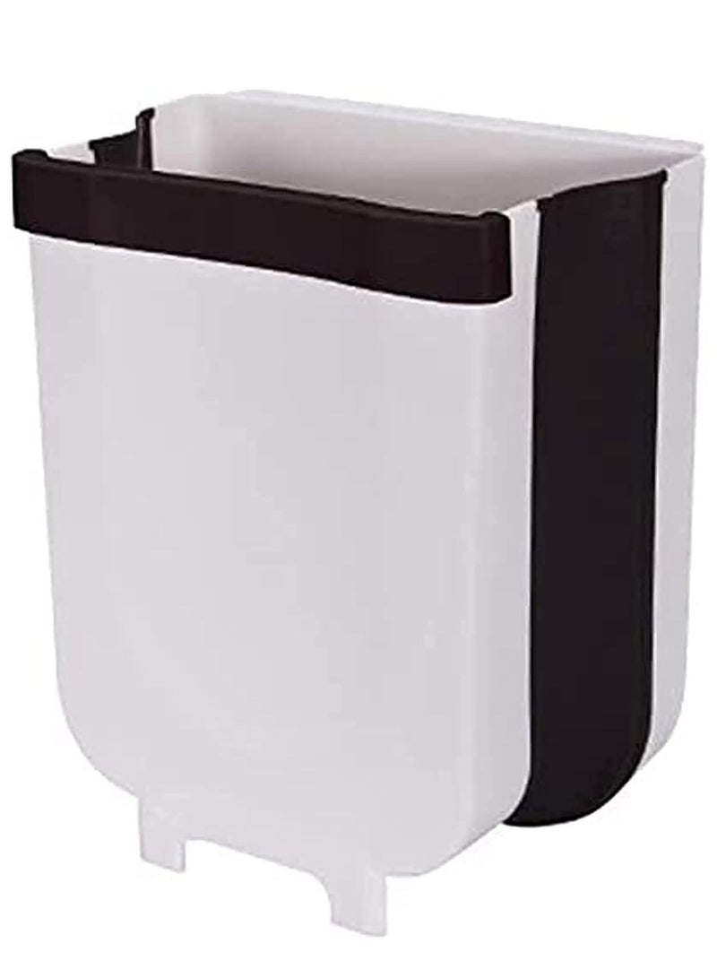 Kitchen Trash Can Plastic Collapsible 2 Gallon Wall Mounted for Cabinet Door Hanging Garbage Bin White