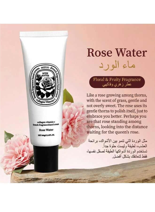 كريم يد 80 مل من الكولاجين وفيتامين سي - عطر ماء الورد، مرطب مُرطب غير دسم يمتص الرطوبة لمدة 24 ساعة لليدين الجافة والتقعّرة - Image 2