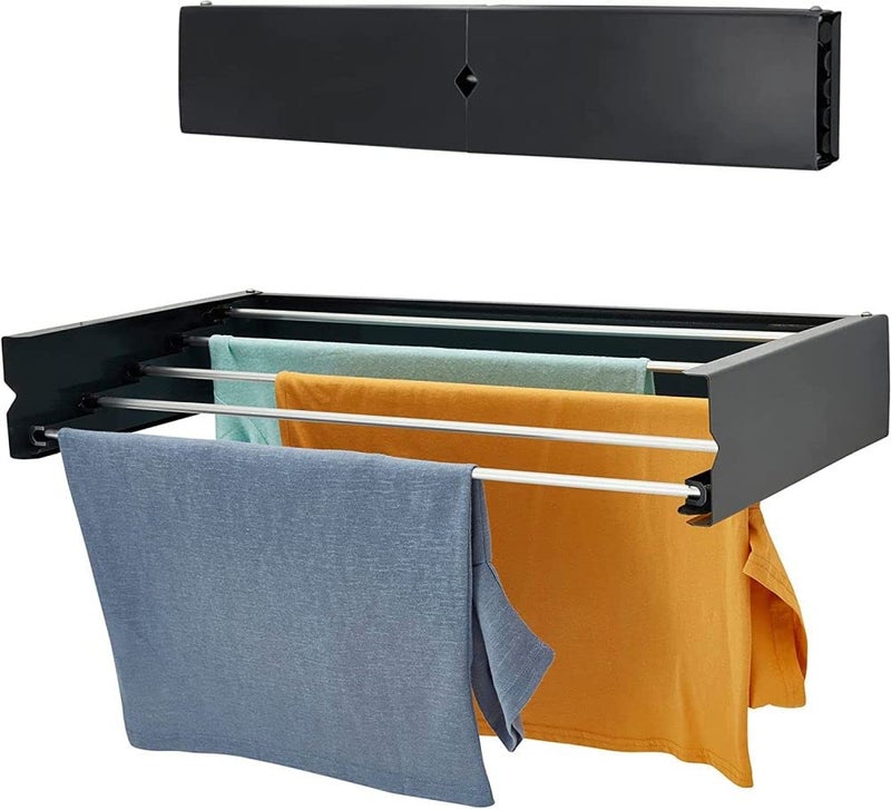 Homeart رف تجفيف الملابس المثبت على الحائط من هومارت 120 سم قابل للسحب للغسيل قابل للطي مجفف ملابس داخلي خارجي تصميم بسيط سعة 30 كجم أنثراسايت