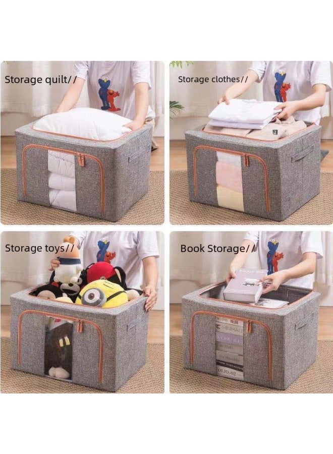 Cotton And Linen Storage Box Thick Steel Frame Clothing Storage Box Storage Box Large Foldable Fabric Wardrobe Storage Box - Image 3