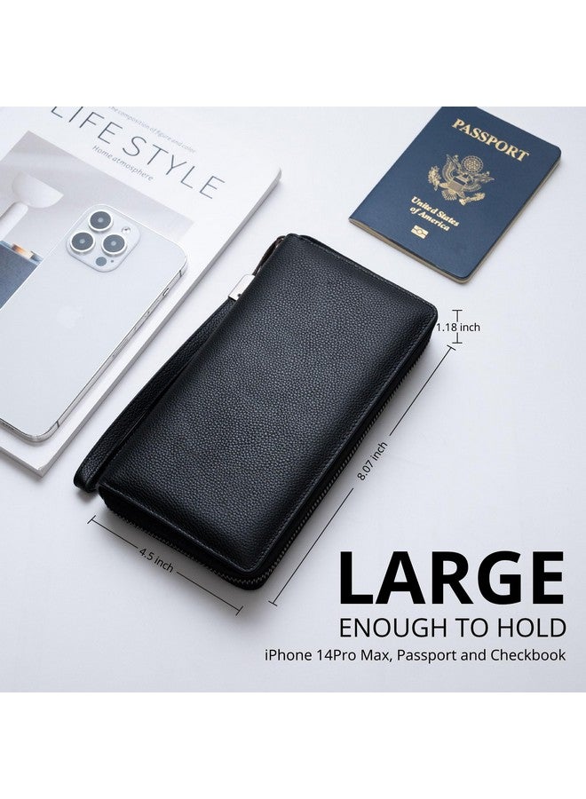 Bveyzi Women Rfid Blocking Wallet Leather Zip Around Phone Clutch Large Capacity Ladies Travel Purse Wristlet (Black) - Image 3