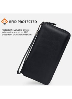 Bveyzi Women Rfid Blocking Wallet Leather Zip Around Phone Clutch Large Capacity Ladies Travel Purse Wristlet (Black)  - Image 4