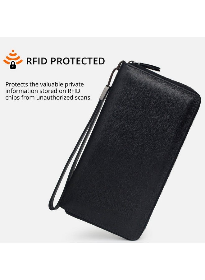 Bveyzi Women Rfid Blocking Wallet Leather Zip Around Phone Clutch Large Capacity Ladies Travel Purse Wristlet (Black) - Image 4