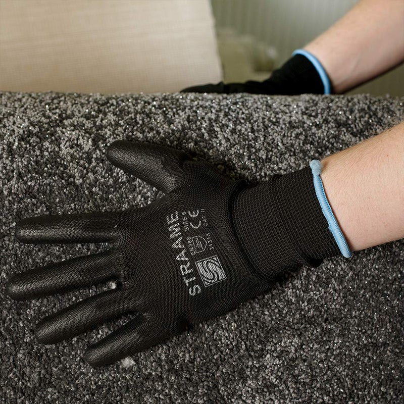 Straame Pack of 12 or 24 Black Safety Work Gloves, Outdoors PU and Nylon Non-Slip Work Handling Gloves, Good Dexterity Firm Grip Protective Working Gloves (Medium - Size 8, 12 Pairs) - Image 2