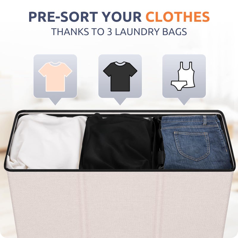SOLEDI 180L 3-Section Laundry Hamper with Lid, Extra Large Dirty Clothes Basket with Sturdy Handles for Laundry Room & Bedroom - Durable Organizer for Sorting Laundry - Image 3