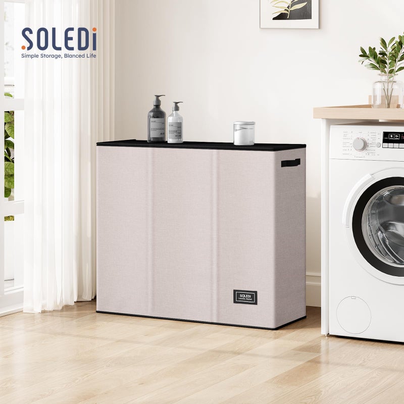 SOLEDI 180L 3-Section Laundry Hamper with Lid, Extra Large Dirty Clothes Basket with Sturdy Handles for Laundry Room & Bedroom - Durable Organizer for Sorting Laundry - Image 5