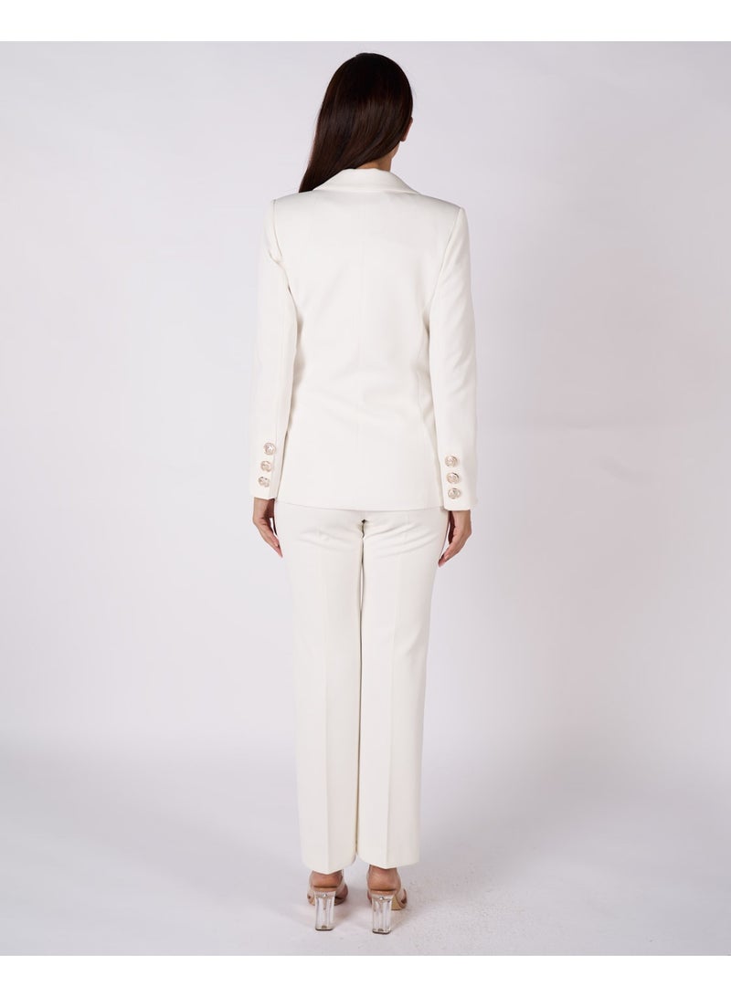 Formal Off White Fitted Double- Breasted Blazer and Pant Suit  - Image 5
