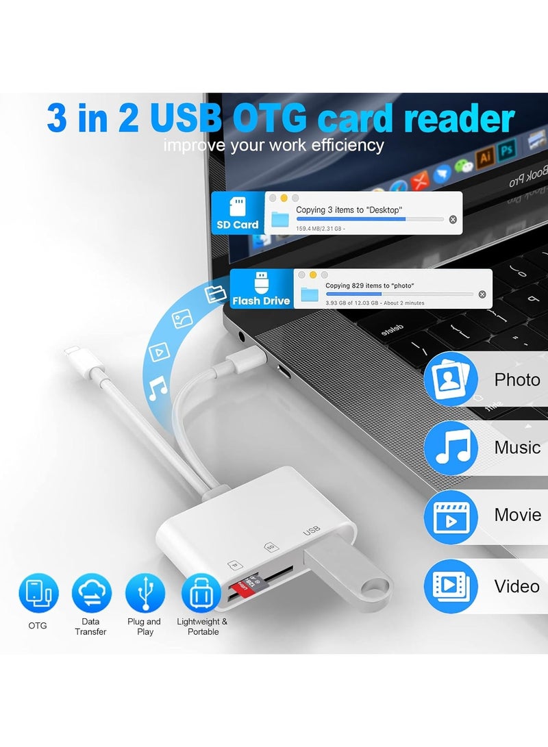 قارئ بطاقات SD USB C 3 في 1، محول بطاقة SD لأجهزة iPhone، قارئ بطاقات الكاميرا Lightning، محول بطاقة ذاكرة SD/TF، التوصيل والتشغيل، قارئ بطاقات SD لأجهزة iPhone، أجهزة الكمبيوتر المحمولة، الأجهزة اللوحية، Huawei، Xiaomi - Image 3