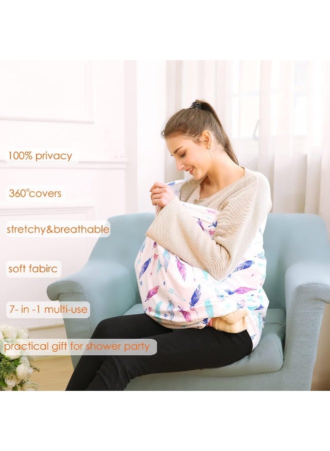 Hicoco Nursing Cover Carseat Canopy - Baby Breastfeeding Cover, Car Seat Covers for Babies, Multi Use Nursing Scarf, Infant Stroller Cover, Boys and Girls Shower Gifts (Feather) - Image 2