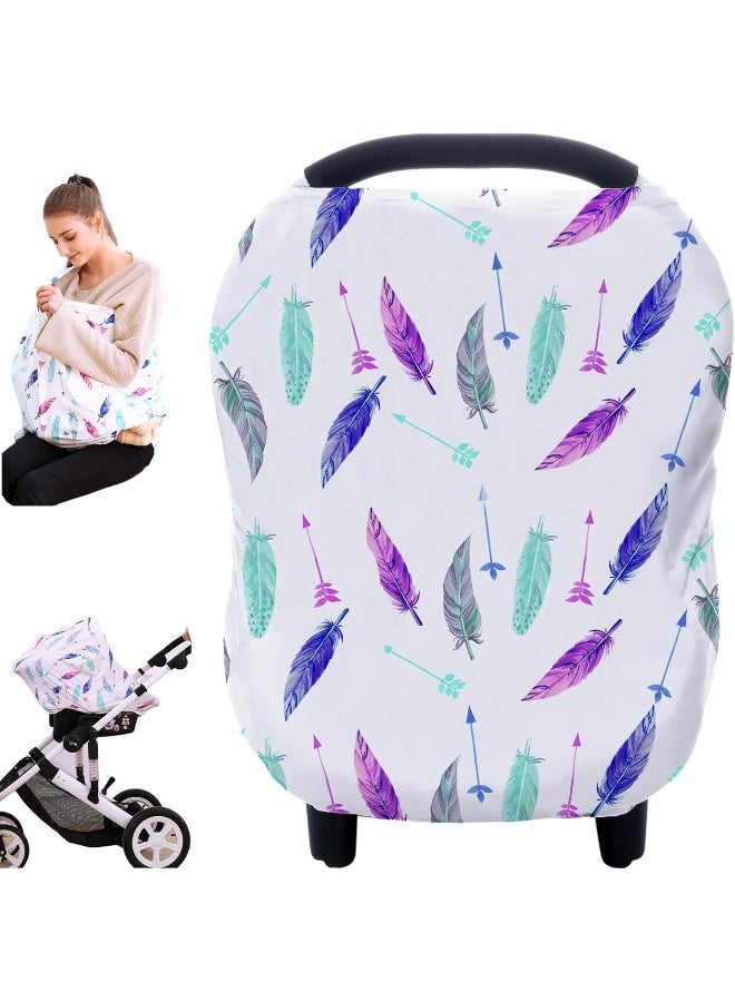 Hicoco Nursing Cover Carseat Canopy - Baby Breastfeeding Cover, Car Seat Covers for Babies, Multi Use Nursing Scarf, Infant Stroller Cover, Boys and Girls Shower Gifts (Feather) - Image 1