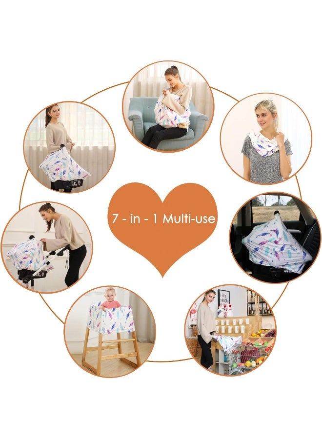 Hicoco Nursing Cover Carseat Canopy - Baby Breastfeeding Cover, Car Seat Covers for Babies, Multi Use Nursing Scarf, Infant Stroller Cover, Boys and Girls Shower Gifts (Feather) - Image 3