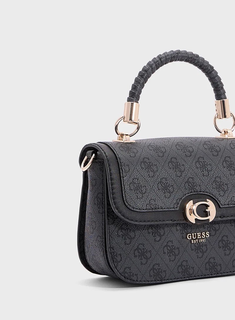 Guess Orlina Logo Top Handle Flap Bag HWBB9348055 BLACK ALXI LGO - Image 2