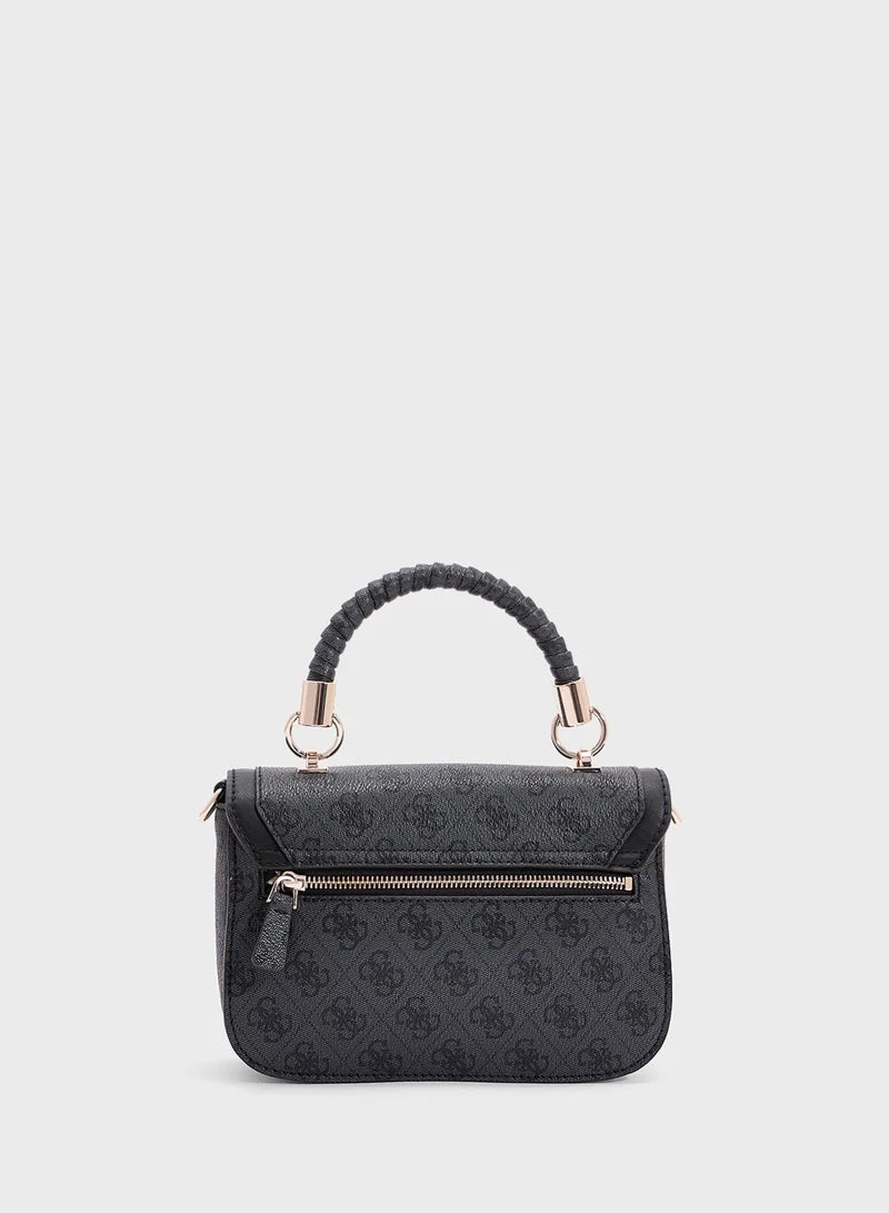Guess Orlina Logo Top Handle Flap Bag HWBB9348055 BLACK ALXI LGO - Image 3