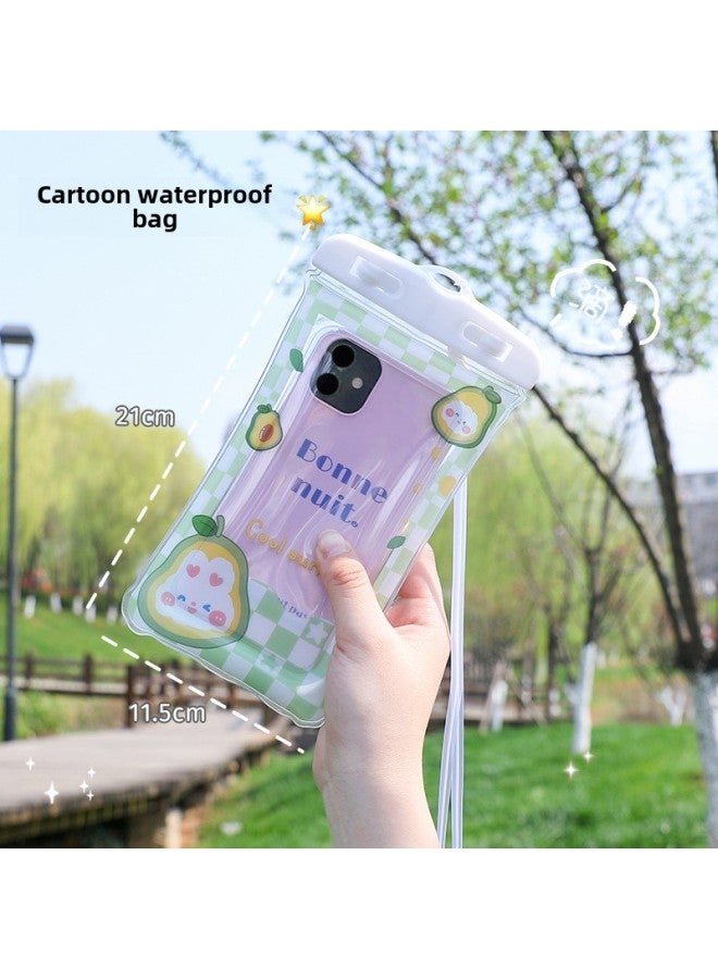 عام لطيف الكرتون الهاتف المحمول حقيبة مضادة للماء وسادة هوائية عائمة تعمل باللمس الغطاء الواقي التخييم السباحة حقيبة الهاتف المحمول بالجملة-اللون: وسادة هوائية حقيبة مضادة للماء-أخضر وأبيض شبكة الأفوكاد - Image 1