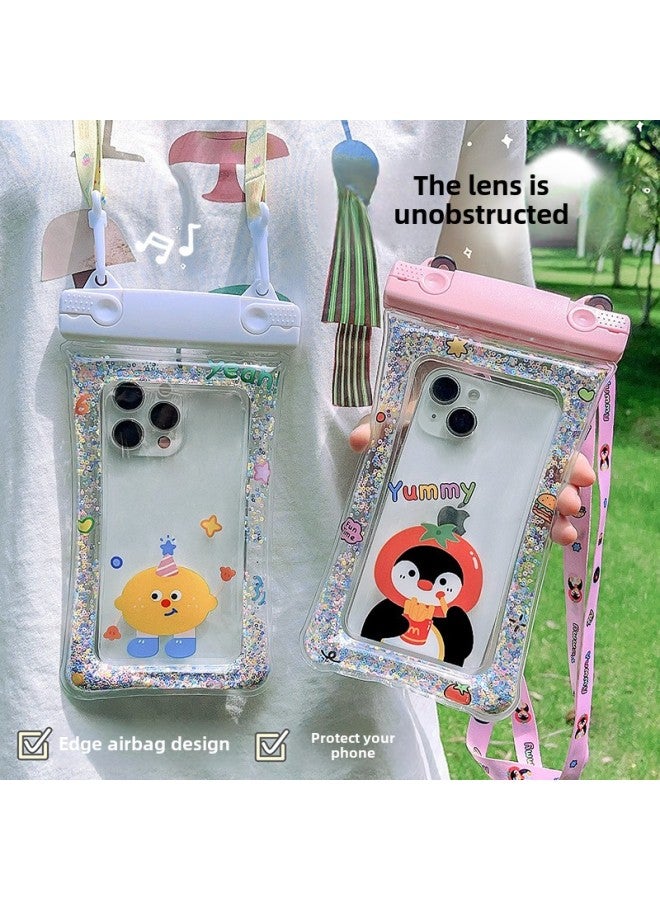 عام لطيف الكرتون الهاتف المحمول حقيبة مضادة للماء وسادة هوائية عائمة تعمل باللمس الغطاء الواقي التخييم السباحة حقيبة الهاتف المحمول بالجملة-اللون: وسادة هوائية حقيبة مضادة للماء-أخضر وأبيض شبكة الأفوكاد - Image 3