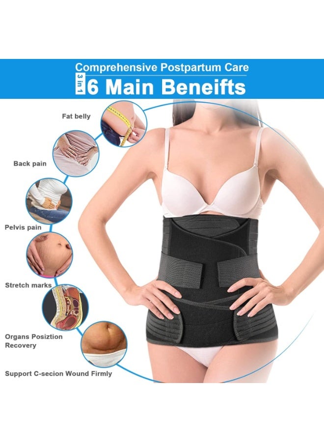 Kimaya 3 in 1 Postpartum Belly Support Recovery Wrap - Belly Band For Postnatal, Pregnancy, Maternity - Girdles For Women Body Shaper - Tummy Bandit Waist Shapewear Belt, Black (Medium)  - Image 2
