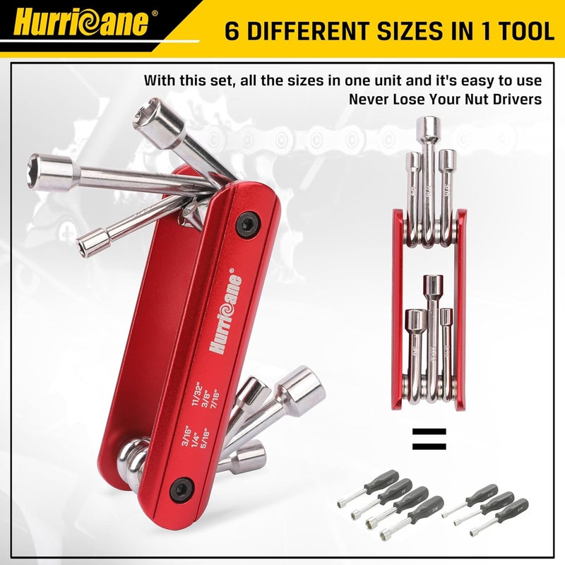 Hurricane 6 in 1 Folding Nut Driver Set SAE, Hex Nut Driver Set, Cr-V Steel Shank. Premium Portable Premium Aluminum Handle. Easy to Carry Out, 3/16, 1/4, 5/16, 11/32, 3/8, 7/16 inch - Image 4