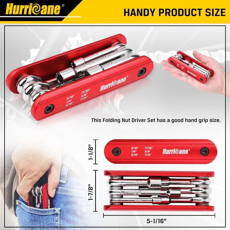 Hurricane 6 in 1 Folding Nut Driver Set SAE, Hex Nut Driver Set, Cr-V Steel Shank. Premium Portable Premium Aluminum Handle. Easy to Carry Out, 3/16, 1/4, 5/16, 11/32, 3/8, 7/16 inch - Image 3
