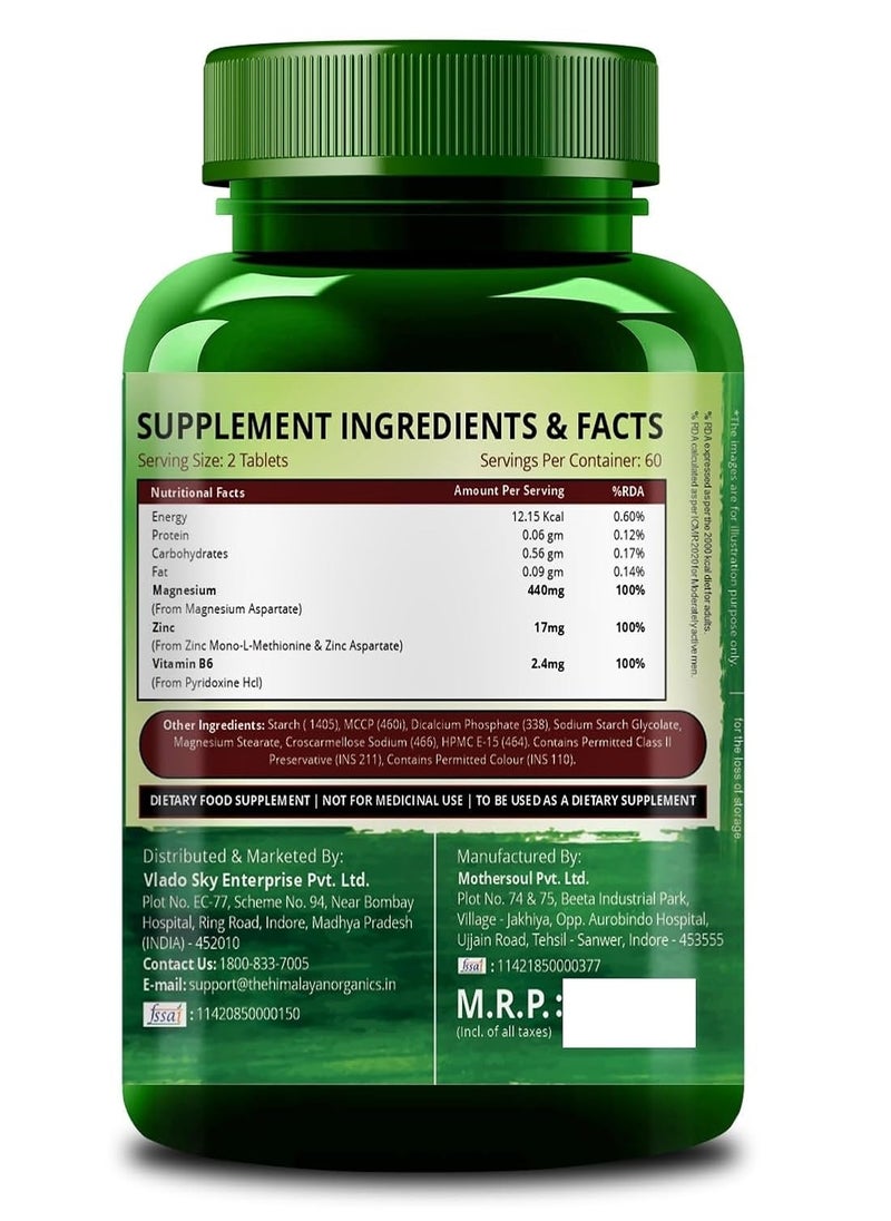Himalayan organics Himalayan Organics ZMA (Zinc Magnesium & Vitamin B6) 120 Vegetarian Tablets  - Image 2